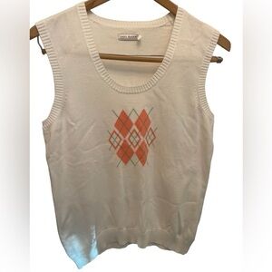 🩷⛳️LADY HAGAN size M women’s bright white sweater golf vest argyle pattern!MINT